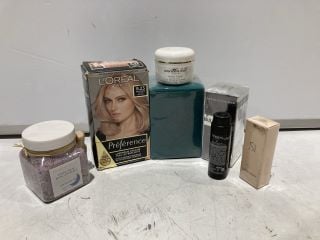 BOX OF ASSORTED COSMETICS TO INCLUDE L'OREAL PARIS PERMANENT HAIR COLOUR