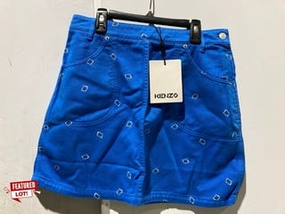 KENZO WOMEN'S PRINTED DENIM MINI SKIRT IN BLUE SIZE 40 RRP £290