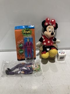 BOX OF ITEMS INCLUDE KIDS Mc FARLANE TOYS BATMAN THE JOKER FIGURE AGE 12YRS + AND AUTHENTIC ORIGINAL DISNEY THEME PARKS MINI MOUSE SOFT DOLL