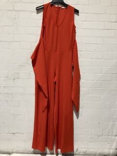 1 BOX OF PREMIUM DESIGNER APPAREL TO INCLUDE VERY WIDE LEG NO SLEEVED JUMPSUIT ORANGE SIZE 10 RRP