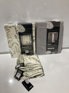 BOX OF HOME PRODUCTS TO INCLUDE FERNWORTHY GREEN 66X90 EYELET CURTAINS & PR OF DIM OUT EYELET CURTAINS GREY 46" X 72"