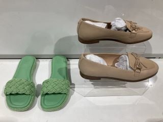 2 X FOOTWEAR TO INCLUDE DUNE LONDON LAKEVIE GREEN CROCHET PLATFORM 5 RRP £145