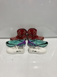 BOX TO INCLUDE RED WOMENS COWBOY BOOTS, MENS MERCURIAL FOOTBALL BOOTS AND MENS NIKE ZOOM TRAINERS