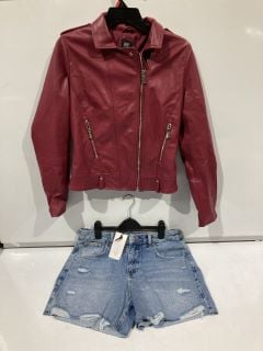 BOX OF ITEMS TO INCLUDE BURGUNDY LEATHER JACKET