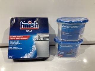 BOX OF ITEMS TO INCLUDE 2 X DEHUMIDIFIER, DISHWASHER CLEANER AND NAIL POLISH REMOVER