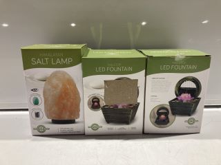 BOX OF ITEMS TO INCLUDE TABLETOP LED FOUNTAIN