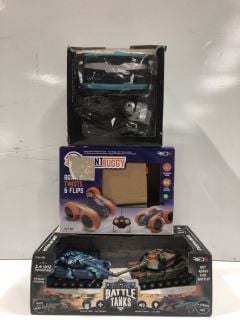 BOX OF ITEMS TO INCLUDE 360 STUNT BUGGY