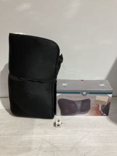 BOX OF ITEMS TO INCLUDE MINI MASSAGE CUSHION