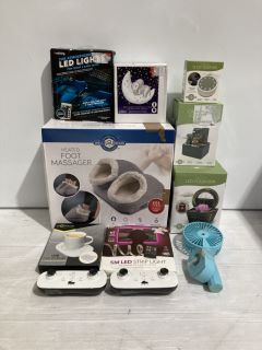 BOX OF ITEMS TO INCLUDE TABLETOP LED FOUNTAIN