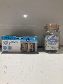 1 X BOX OF ITEMS TO INCLUDE HEFTMAN GLASS JARS WITH SPOONS