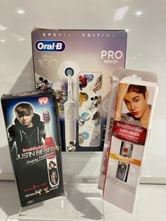 2 X BRUSH BUDDIES JUSTIN BIEBER SINGING TOOTHBRUSH & ORAL B SPECIAL EDITION KIDS TOOTHBRUSH