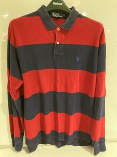 RALPH LAUREN LONG SLEEVE RED/BLUE STRIPED POLO SHIRT SIZE XL