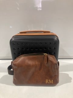 BOX OF ITEMS TO INCLUDE RM SMALL BROWN MAKEUP BAG