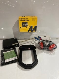 BOX OF ITEMS TO INCLUDE AA DIGITAL AIR COMPRESSOR