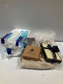 BOX OF ITEMS TO INCLUDE CONTI CLEANSING DRY WIPES