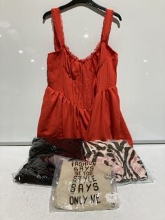 1 X BOX OF CLOTHING (WOMENS) TO INCLUDE PRETTYLITTLETHING DRESS SIZE 16 RED