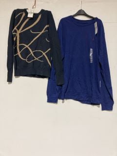 2 X PREMIUM DESIGNER APPAREL TO INCLUDE RALPH LAUREN LONG SLEEVED TOP BLUE SIZE XL TOTAL RRP £158