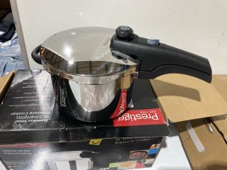 PRESTIGE STAINLESS STEEL 4L PRESSURE COOKER TOGETHER WITH A ELECTRIC PIZZA PAN