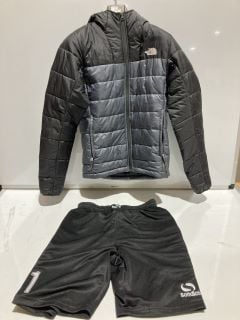 BOX OF CLOTHING ITEMS TO INCLUDE THE NORTH FACE COAT XS UK