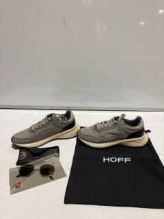 ITEMS TO INCLUDE HOFF SHOES UK 9, RAY BAN GLASSES