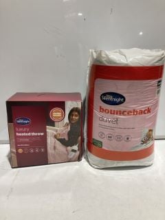 ITEMS TO INCLUDE SILENTNIGHT LUXURY HEATED THROW, BOUNCEBACK DUVET