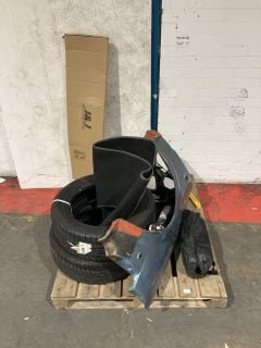 1 X PALLET OF CAR PARTS TO INCLUDE 2 X TYRES