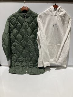 BOX OF PREMIUM DESIGNER APPAREL TO INCLUDE SUPERDRY GREEN JACKET