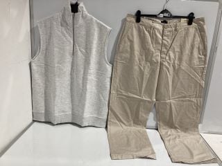 1 BOX OF PREMIUM DESIGNER APPAREL TO INCLUDE RIVER ISLAND COTTON TROUSERS WIDE LEGS COLOUR BEIGE SIZE 38 REGULAR RRP £120