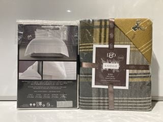 1 BOX OF ITEMS TO INCLUDE D&D LODGE  BRUSHED COTTON DUVET SET WITH 2 STANDARD PILLOWCASES KING SIZE 230 X 220CM CONNOLLY CHECK OCHRE