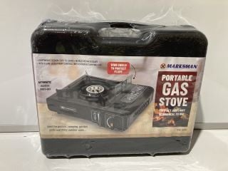 1 BOX OF ITEMS TO INCLUDE MARKSMAN PORTABLE GAS STOVE AUTO SAFETY SHUT - OFF, WIND SHIELD TO PROTECT FLAME. IDEAL FOR PICNICS, CAMPING, GARDEN ETC