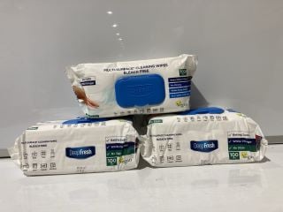 1 BOX OF ITEMS TO INCLUDE DEEP FRESH MULTI-SURFACE CLEANING WIPES, WHITE SOAP SCENTED, BAKING SODA, & WHITE VINEGAR. 100 PIECES X 12 DO NOT FLUSH