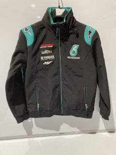 1 BOX OF ITEMS TO INCLUDE CHILDRENS CLOTHES PETRONAS YAMAHA FACTORY RACING JACKET COLOUR BLACK & TURQUOISE SIZE 12/13 YEARS (164 )