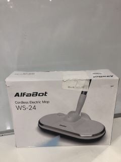 1 X ALFABOT CORDLESS ELECTRIC MOP WS - 24 100-240V, BATTERY CAP 2000MAH, RUN TIME 40-50 MINS, CHARGING TIME 4-5 HRS