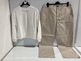 1 BOX OF PREMIUM DESIGNER APPAREL TO INCLUDE RIVER ISLAND MENS COTTON WIDE LEGGED TROUSERS 36 REG RRP £120