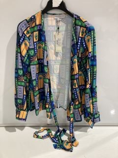 1 BOX OF PREMIUM DESIGNER APPAREL  TO INCLUDE NEVER FULLY DRESSED AQUA STREET ART TILLY BLOUSE - MULTI COLOURED SIZE L RRP £160