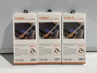 3 X FLAT WIRE CABLE FAST CHARGING 4 IN 1 2 TO 2 CABLE 65W/27W POWER