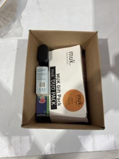 BOX OF ITEMS TO INCLUDE NYX BLUSH, MUK HAIR CARE