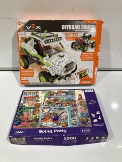 ITEMS TO INCLUDE GOING POTTY JIGSAW, VEX ROBOTICS OFFROAD TRUCK