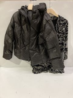 BOX OF ITEMS TO INCLUDE BLACK PUFFER COAT SMALL