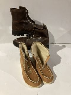 BOX OF ITEMS TO INCLUDE BROWN PLATFORMED BOOTS 41