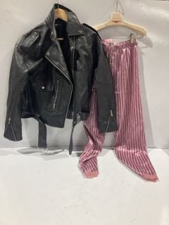 BOX OF ITEMS TO INCLUDE MISSGUIDED BLACK LEATHER JACKET 4