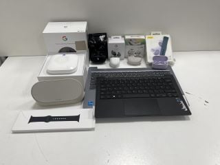 BOX OF MIXED ITEMS TO INCLUDE GOOGLE PIXEL BUDS, JABRA BUDS, APPLE WATCH STRAP, GOOGLE TABLET SPEAKER, FITBIT STRAPS & CABLES ASSORTED TECH ITEMS. [JPTM126683]