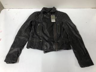 ALL SAINTS BLACK LEATHER JACKET - SIZE UK 3