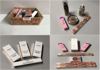 BOX OF VARIOUS BEAUTY PRODUCTS INC. BENEFIT BOI-ING CAKE LESS CONCEALER