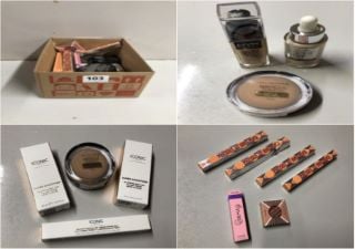 BOX OF VARIOUS BEAUTY PRODUCTS INC. MAX FACTOR X MIRACLE TOUCH CREAM-TO-LIQUID FOUNDATION - SPF30