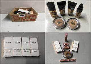 BOX OF VARIOUS BEAUTY PRODUCTS INC. ICONIC LONDON SUPER SMOOTHER BLURRING SKIN TINT