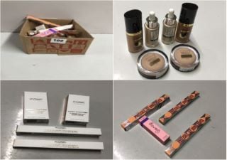 BOX OF VARIOUS BEAUTY PRODUCTS INC. ICONIC LONDON SUPER SMOOTHER BLURRING SKIN TINT