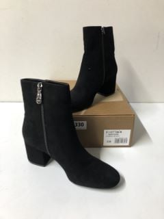 DUNE LONDON BLACK SUEDE LOW BLOCK HEEL BOOT - SIZE 5