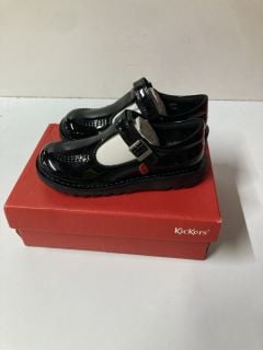 KICKERS KICK T BAR VELCRO PATENT SCHOOL SHOES - BLACK - SIZE: 1