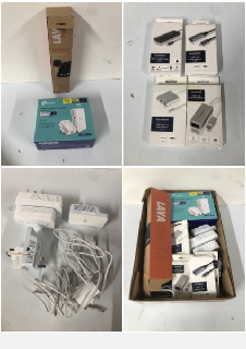 BOX OF ITEMS TO INC TP LINK POWERLINE WI FI EXTENDER